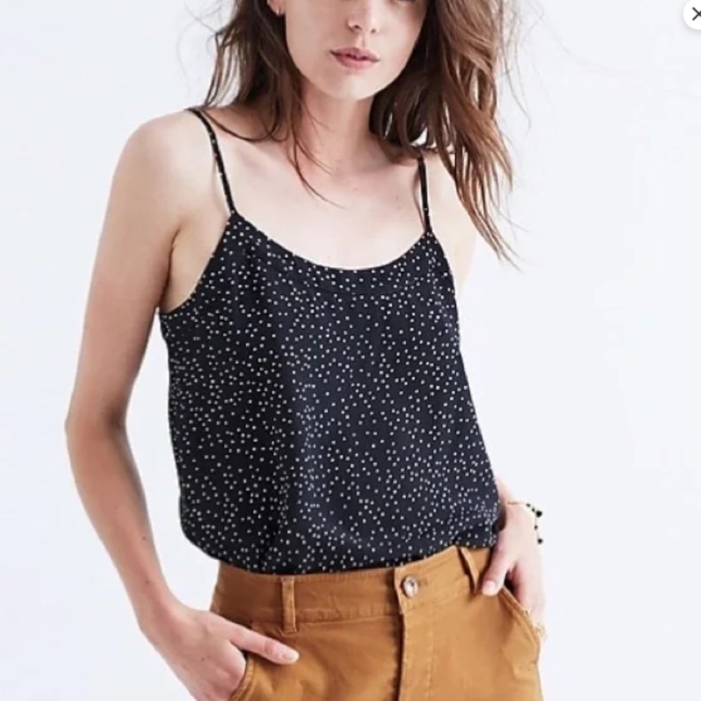 Madewell Silk Cami Black with Off-White Scattered Dots Size 2